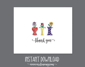 Printable Flower Vase Thank You Note  INSTANT DOWNLOAD