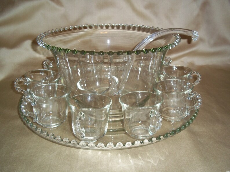 Vintage Imperial Glass Candlewick Punch Bowl Set Etsy