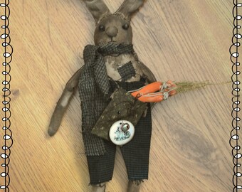 Primitive Folk Art Grubby Farmhouse/Vintage Style Bunny Rabbit Doll