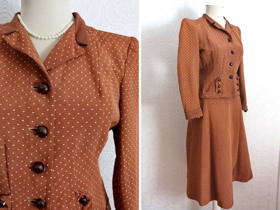 40s skirt and jacket suit with small polka dots - image 6