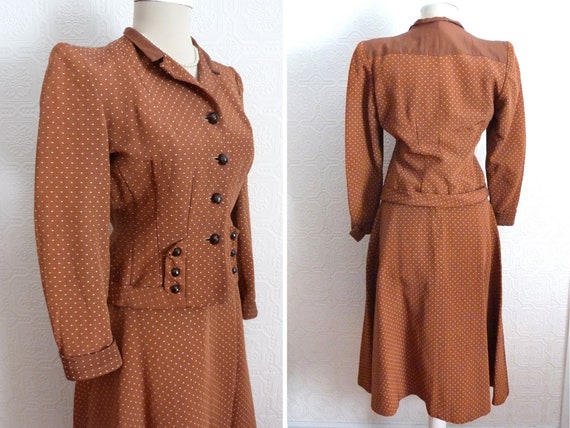 40s skirt and jacket suit with small polka dots - image 7