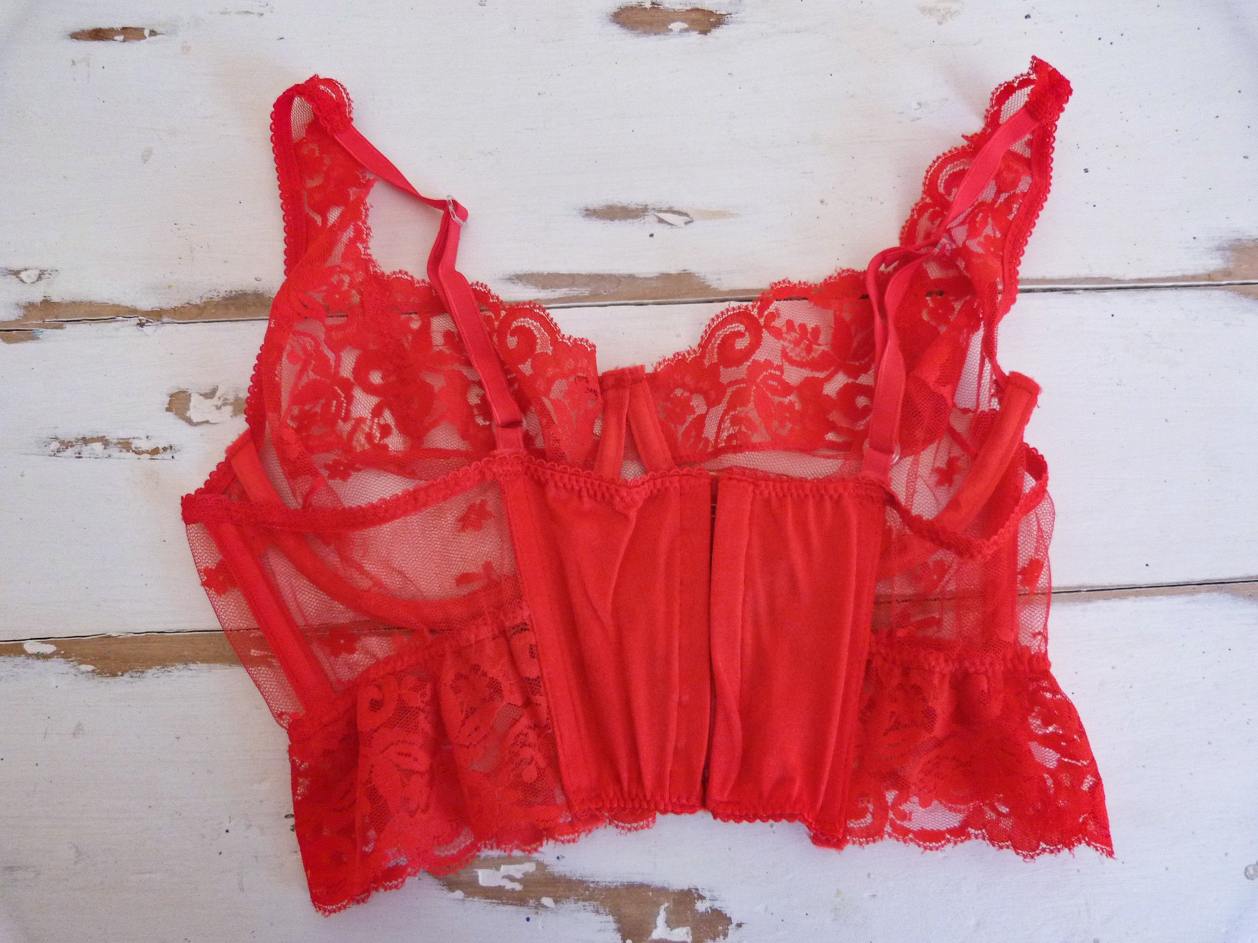 Vintage Bra, Playtex, RED Lace Bra 36C, Sexy Key Hole Bra, Lingerie,  Underwire Foundation Garment 