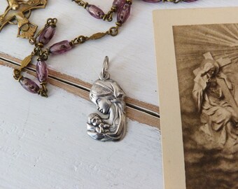 Silver plated Madonna and Child pendant