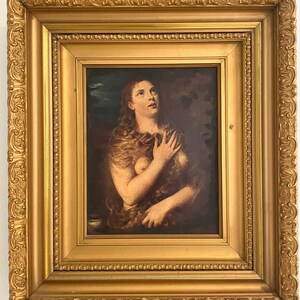 The Penitent Mary Magdalene After Titian Oil on Canvas Painting Antique Collectable Fine Art Italy image 3