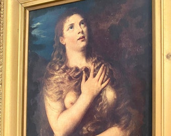 The Penitent Mary Magdalene After Titian Oil on Canvas Painting - Antique Collectable Fine Art - Italy