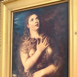 The Penitent Mary Magdalene After Titian Oil on Canvas Painting Antique Collectable Fine Art Italy image 1