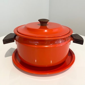 Vintage Red/Orange Aluminum Camping Pot and Plate