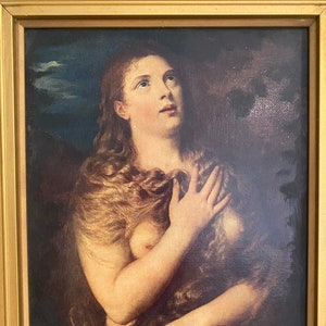 The Penitent Mary Magdalene After Titian Oil on Canvas Painting Antique Collectable Fine Art Italy image 2