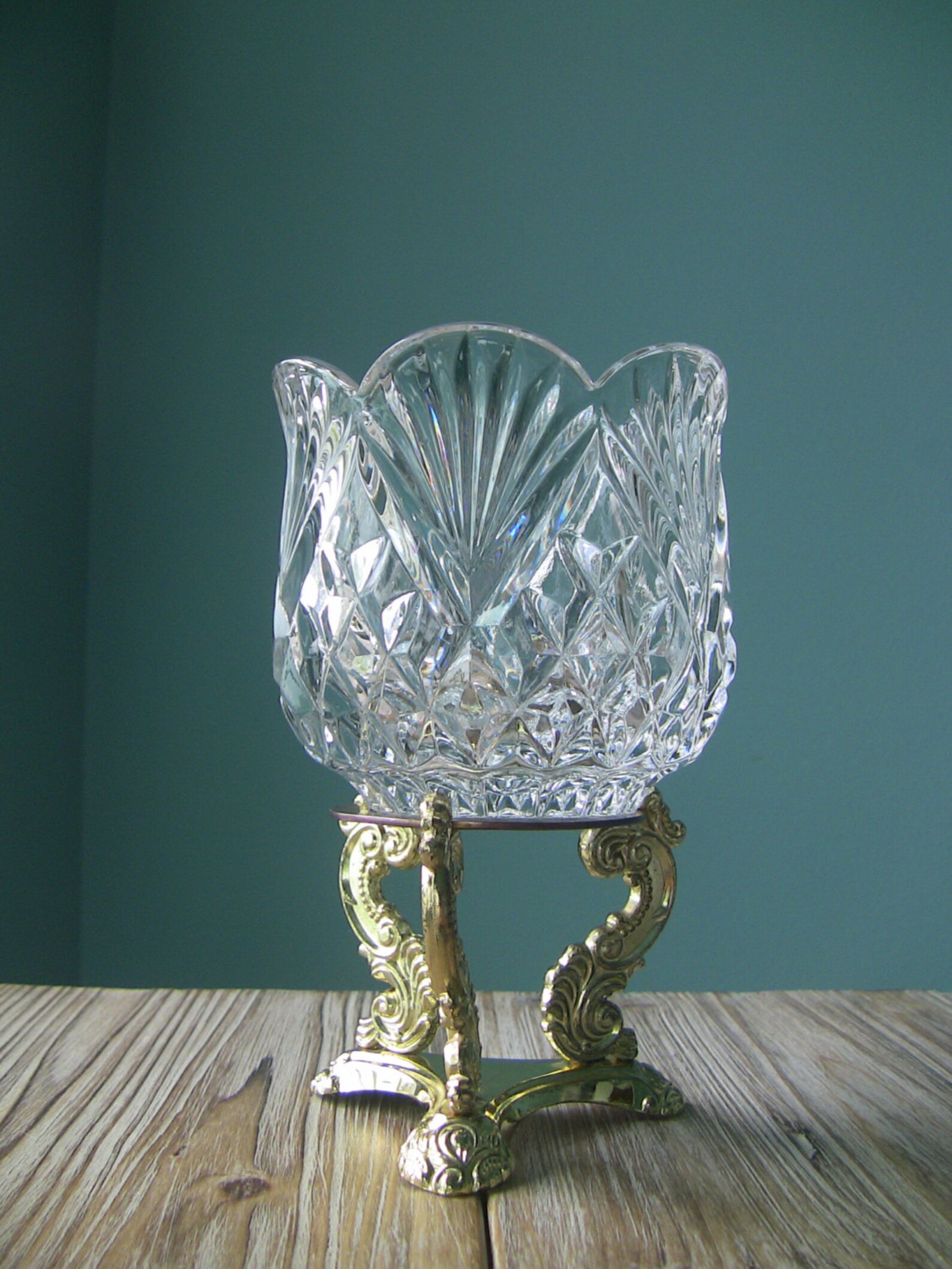 Vintage Godinger Crystal Candle Holder with Footed Gold Tone Etsy