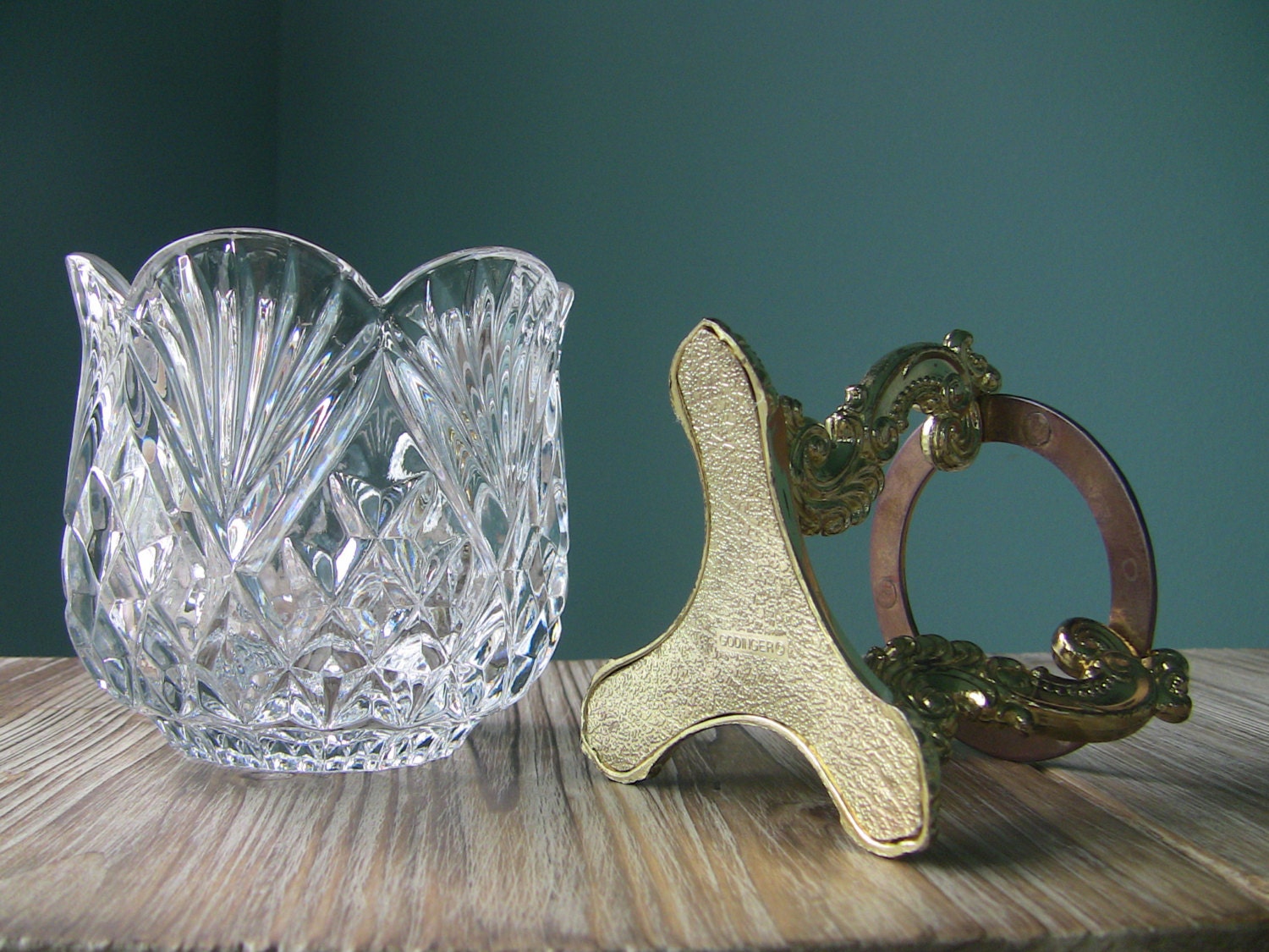 Vintage Godinger Crystal Candle Holder with Footed Gold Tone Etsy