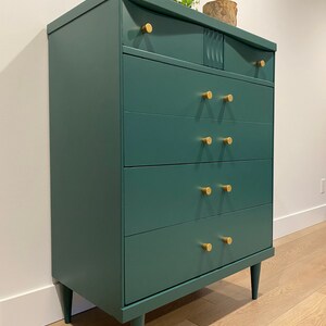 SOLD Mid Century Modern Emerald Green Tall Boy / Dresser / Chest of Drawers image 3