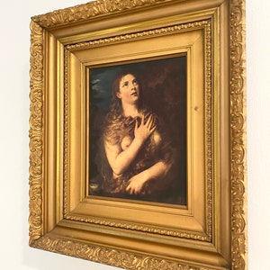 The Penitent Mary Magdalene After Titian Oil on Canvas Painting Antique Collectable Fine Art Italy image 4