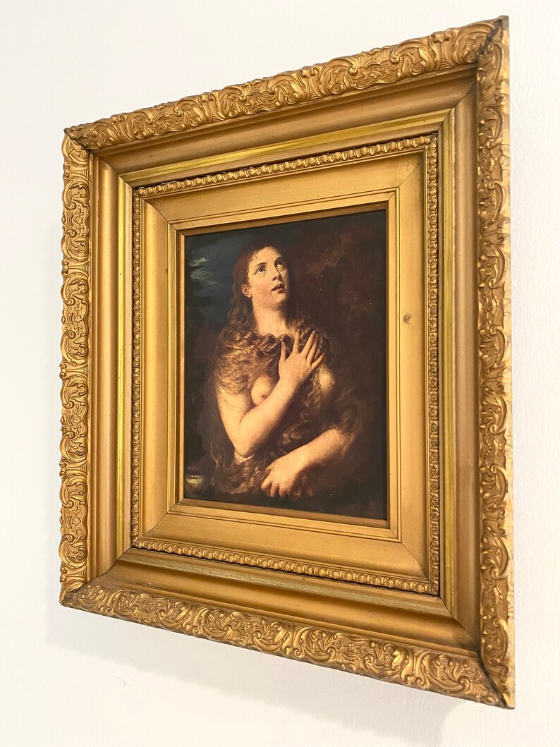 The Penitent Mary Magdalene After Titian Oil on Canvas Painting Antique Collectable Fine Art Italy image 4