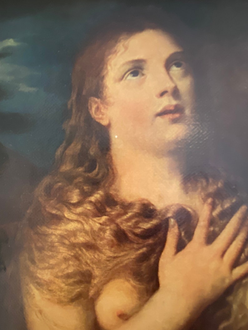 The Penitent Mary Magdalene After Titian Oil on Canvas Painting Antique Collectable Fine Art Italy image 6