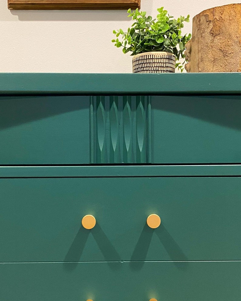 SOLD Mid Century Modern Emerald Green Tall Boy / Dresser / Chest of Drawers image 6