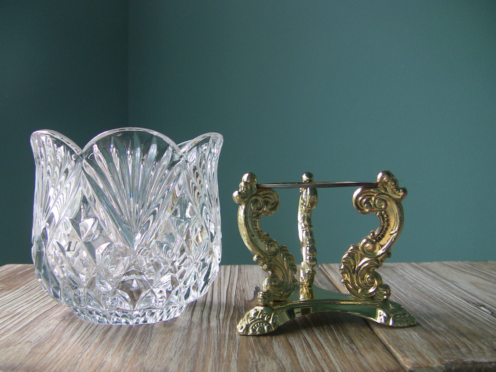 Vintage Godinger Crystal Candle Holder with Footed Gold Tone Etsy