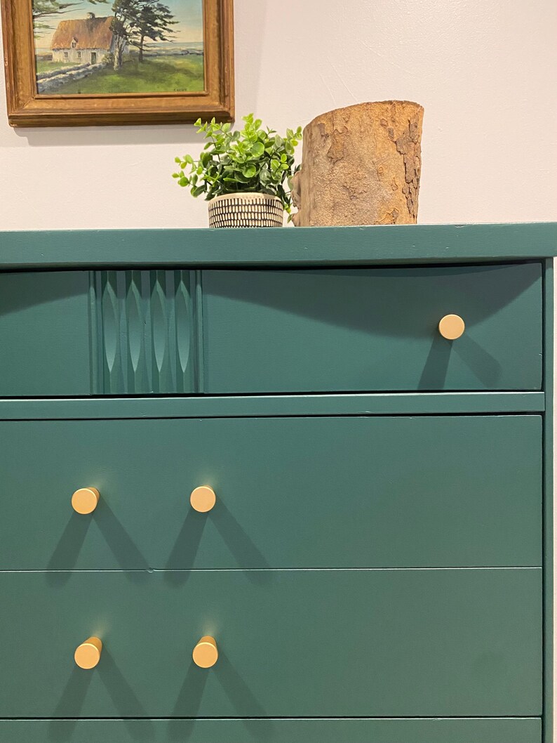 SOLD Mid Century Modern Emerald Green Tall Boy / Dresser / Chest of Drawers image 4