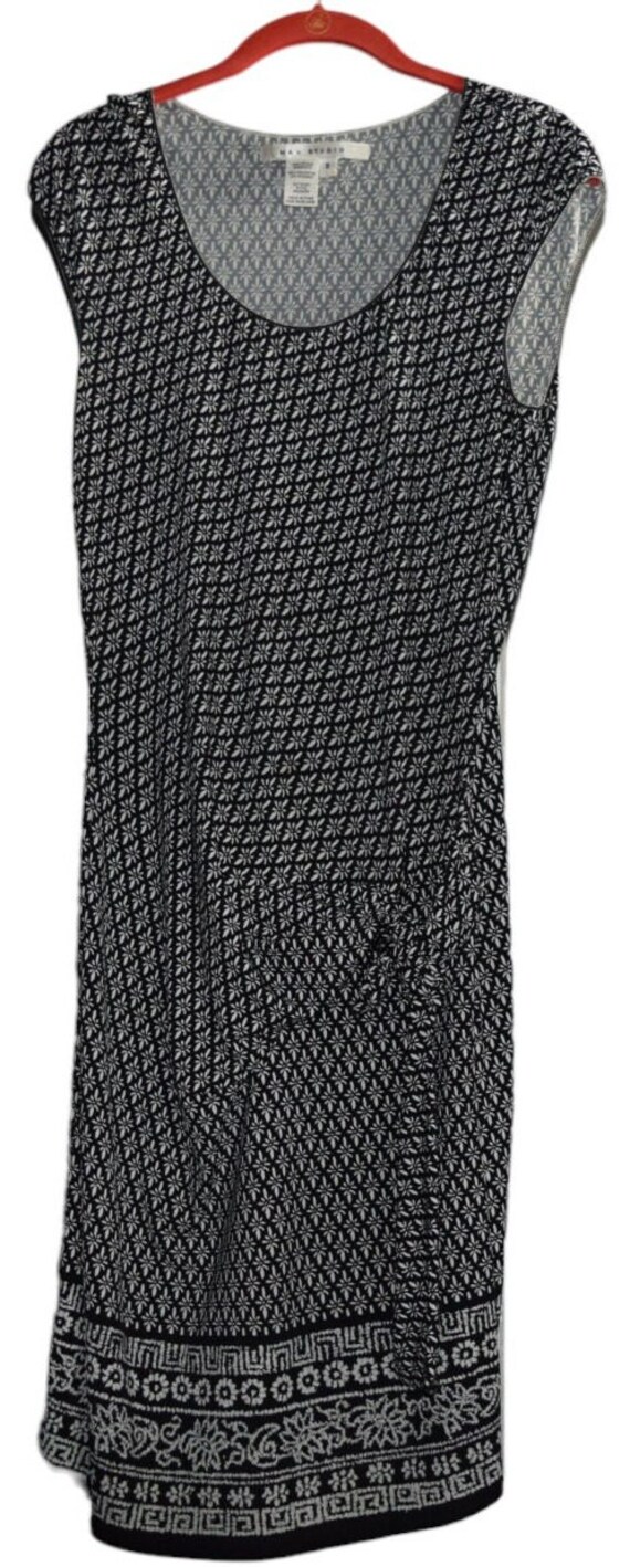 MAX STUDIO Black White Faux Wrap Sleeveless Round 