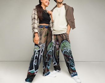 Graffiti Unisex Wide-Leg Joggers Sweatpants Plus Regular Size Street Urban Spray Paint Art