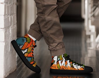 Graffiti Men’s High Top Canvas Shoes Runners Sneakers Street Urban Art Spray Paint