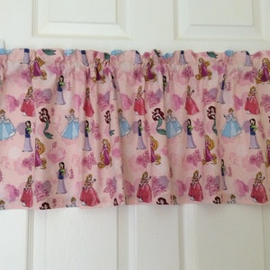 Disney Princess Aurora, Cinderella, Mulan, Ariel and Rapunzel curtain valance 41&quot; wide and 15&quot; long/height in 100% cotton - handmade new.