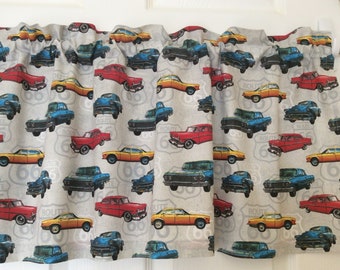 Route 66 Vintage Cars valance 41" wide and 15" long/height in 100% cotton - handmade new.