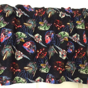 Avengers Badges valance 42” wide x 15” long/height in 100% cotton - handmade new.