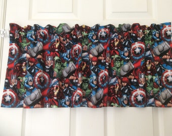 Avengers packed curtain valance 42" wide x 15" long/height in 100% cotton - handmade new.