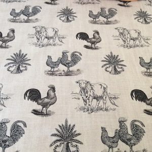 Roosters Farm Animals valance 41&quot; wide and 16&quot; long/height in 100% cotton - handmade new.