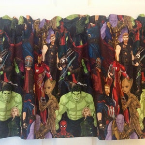 Avengers Infinity War valance 42&quot; wide and 15&quot; long/height in 100% cotton - handmade new.