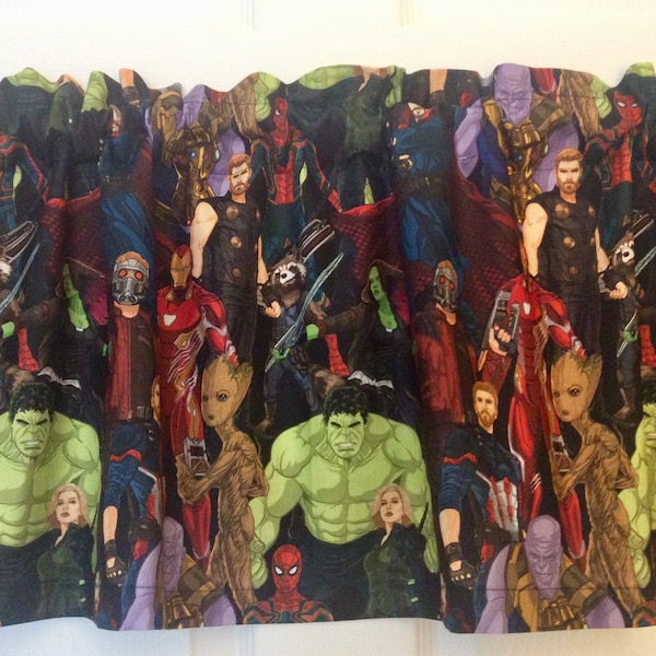 Avengers Infinity War valance 42" wide and 15" long/height in 100% cotton - handmade new.