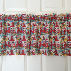 SPIDERMAN curtain valance 43&quot; wide and 15&quot; long/height in 100% cotton - handmade new.
