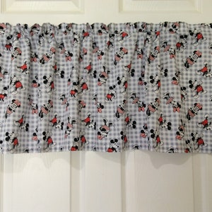 Mickey Minnie Plaid curtain valance 42&quot; wide and 15&quot; long/height in 100% cotton - handmade new.