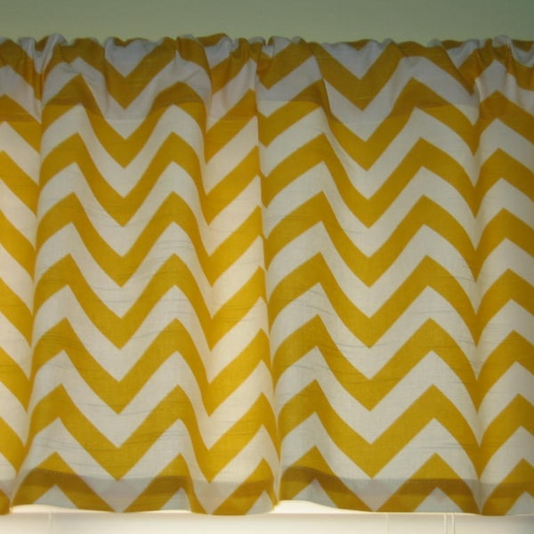 Yellow and White Chevron Curtain Valance 54" wide x 16" long/height in 100% Cotton - Handmade New.