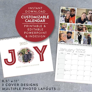 8,5 &quot;x 11&quot; 2025 FOTOKALENDER Druckbare Vorlage Power Point InDesign Google Slides Bearbeitbares personalisiertes Foto-Planer-Geschenk Weihnachtsfeiertag