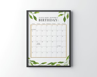 Baby Due Date Calendar Sign, 11x14" Guess the Birthday Baby Shower Game, Editable Template, Instant Download, Customizable Template