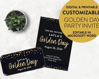 Custom Golden Sparkle Gold Party Birthday Invite Invitation Mobile Banner Text Digital Print Printable New Year Celebrate Evite Anniversary