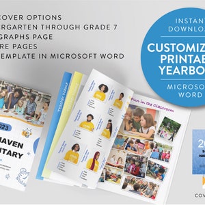 Yearbook Template Elementary Grade School Class Photo for Microsoft Word Instant Download Book Customizable Design Photo Collage