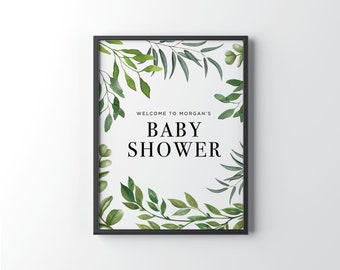 Welcome Sign Baby Shower Gender Neutral Invite Leaves Chic Party Printable Gold Digital Printable DIY Poster Customizable 2 Versions