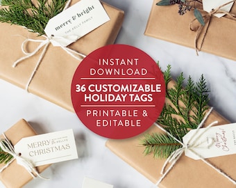 Customizable Holiday Gift Tag Template, Printable Minimalist Favor Tag, Editable Christmas, Personalize, Instant Download, Editable PDF