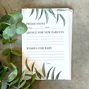Afdrukbare babyshower, geslacht onthullen voorspellingen kaart wensen voor baby, advies voor ouders, gezelschapsspel, gunsten
