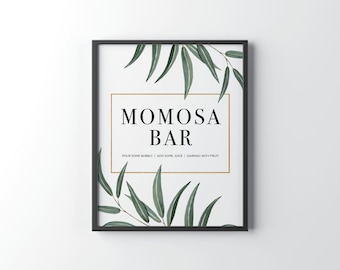 8x10" Momosa Bar Sign Printable Baby Shower Gender Reveal Sign, Mom-osa, mimosa, Greenery Gold, Shower Party Instant Download