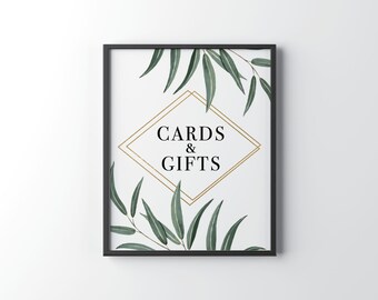 8x10" Cards & Gifts Shower Sign, Wedding, Gender Reveal, Bachelorette, Decor, Greenery, Botanical, Instant Download Printable