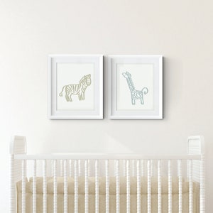 Animals nursery prints set of 8 bundle, doodle minimalist wall art, kids playroom decor, giraffe elephant monkey zebra lion parrot reusable