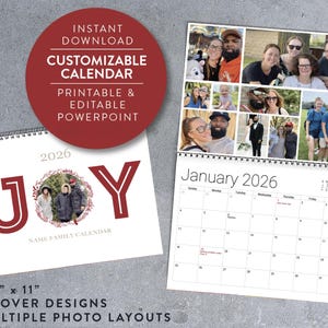 CALENDARIO FOTOGRÁFICO 2026 (8,5" x 11") Plantilla imprimible PowerPoint Google Slides Planificador fotográfico personalizado editable Regalo Navidad Recuerdo