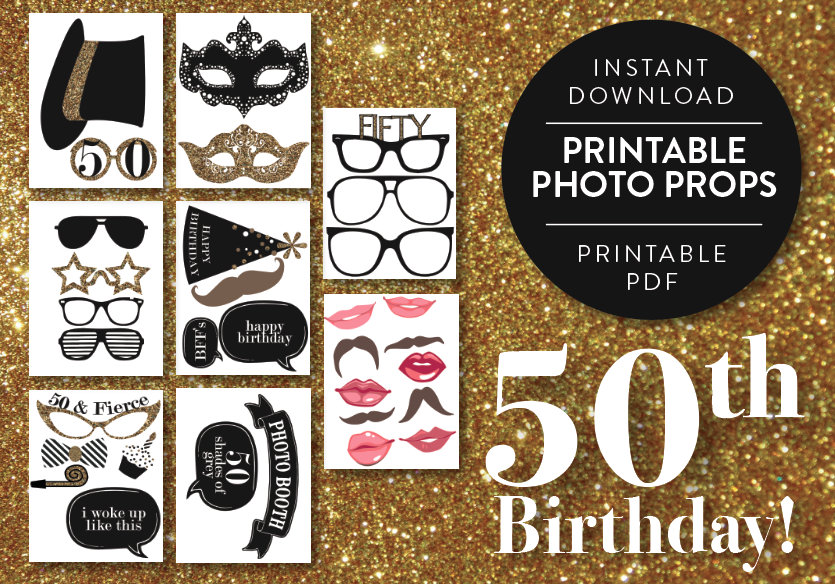 50th Birthday 32 Piece Anniversary Party Photo Booth Props Kit 50 Fierce Fabulous Printable Bundle Instant Download