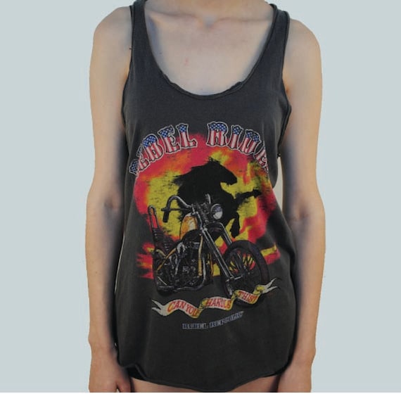 Rebel Republic REBEL RIDER Stallion Biker- Distressed Edge Tank- Hand Drawn Artwork-Quality Shirt and Print- Super Fast Shipping