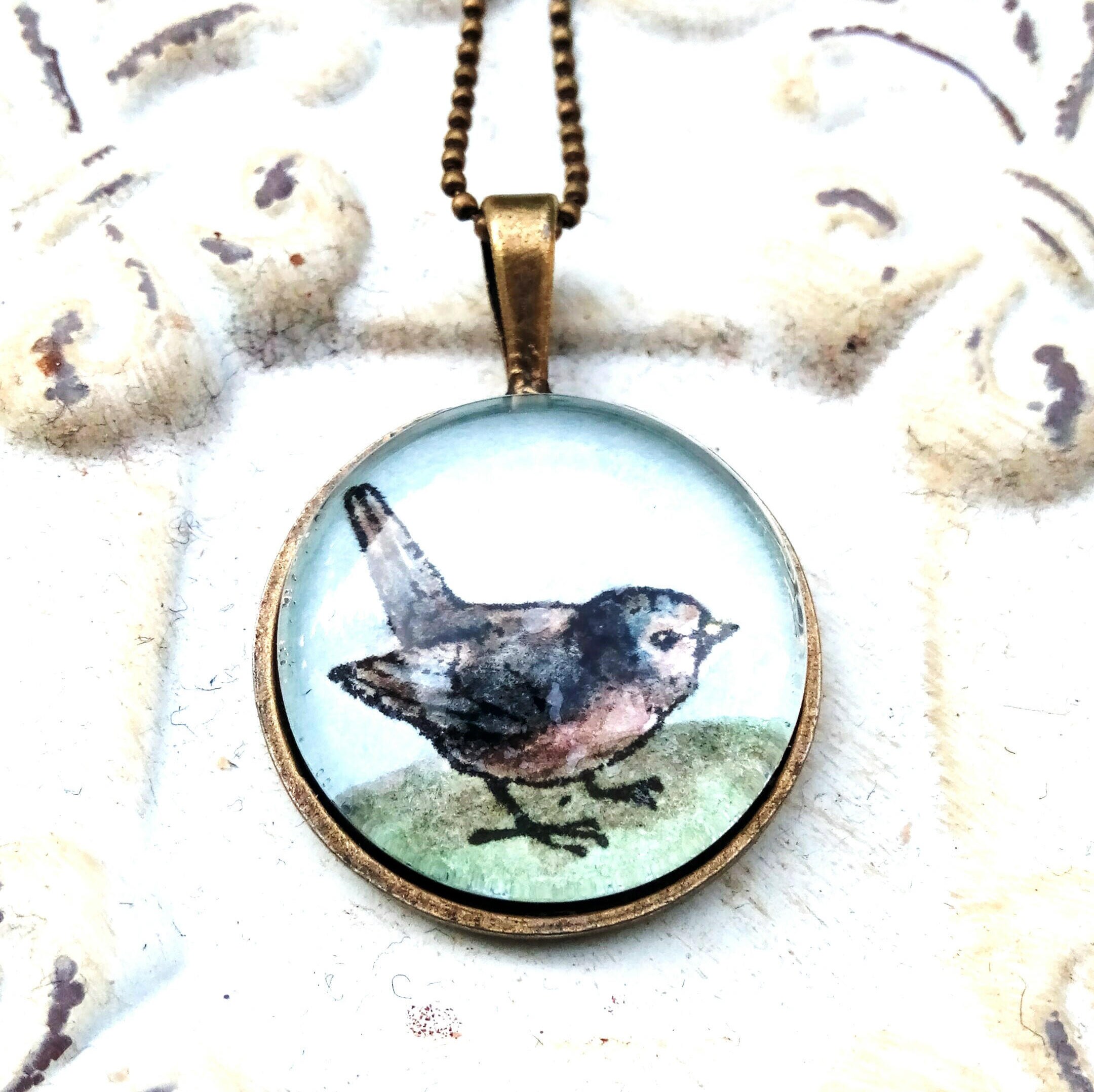 Hand Stamped Vintage Bird Necklace, Wildlife, Nature Pendant, Woodland