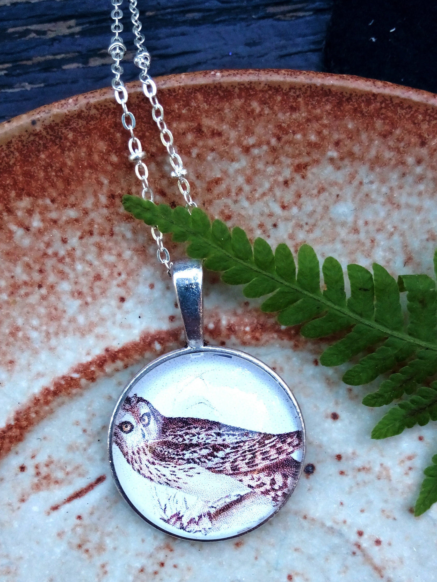 Luminous Vintage Owl Pendant, Woodland Wildlife Jewelry