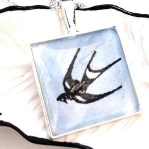 Modern silver, vintage hand stamped swallow pendant, bird, nature, minimalist, wildlife, bridal, gift for her